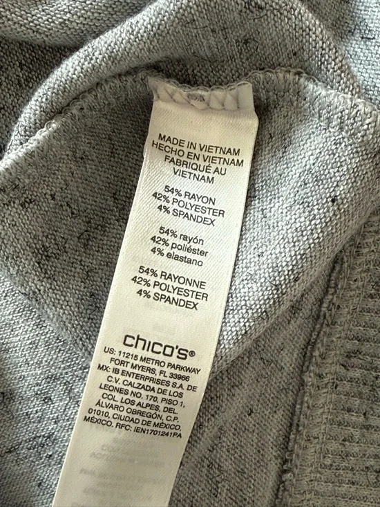 Chico’s Grey Heathered Cowl Neck Crossover Hem Long Sleeve Sweater Size 1 - Picture 8 of 12